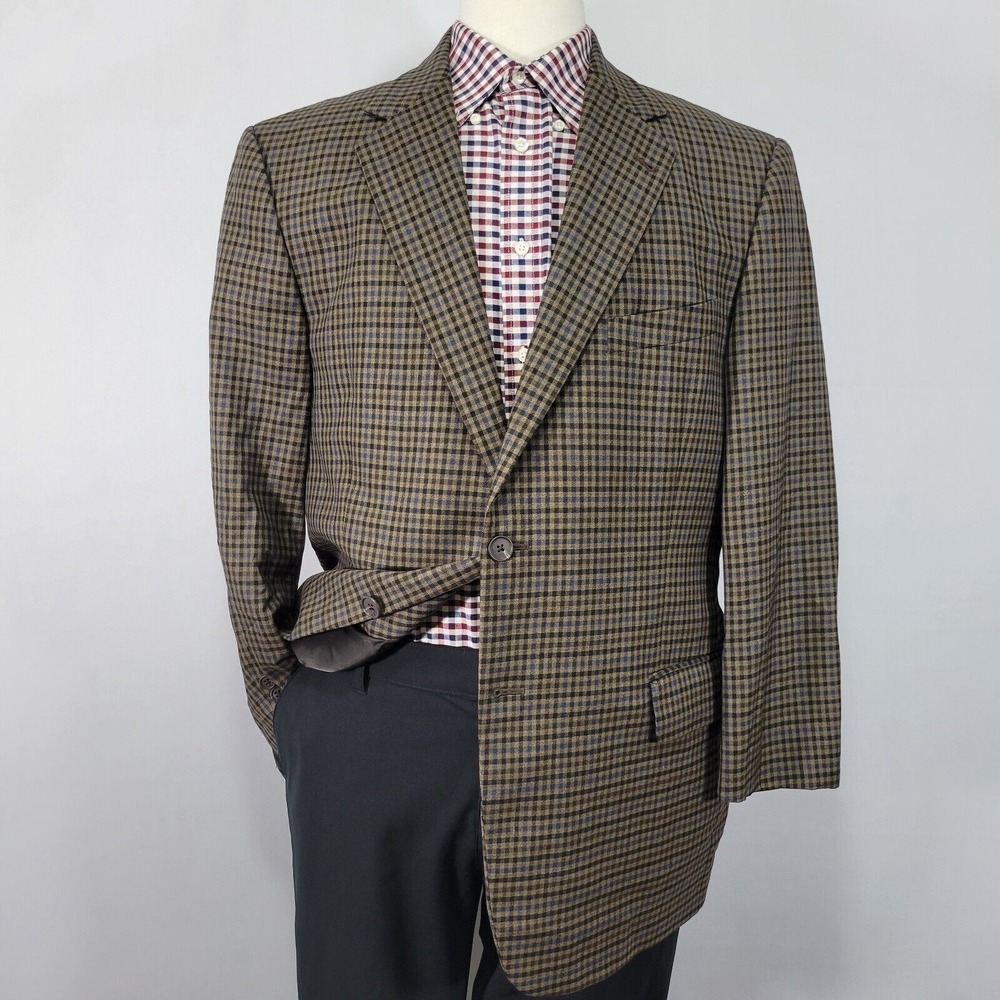 Joseph Abboud Men's Sport‎ Coat Blazer Two Button Checked Brown Navy Wool 44S